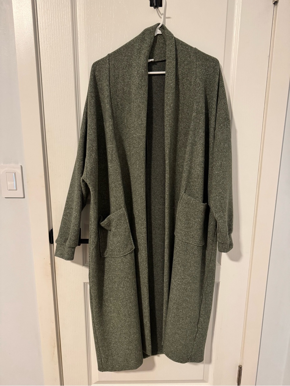 Sage Open-Front Longline Cardigan in Olive
